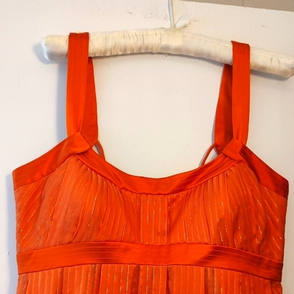 Laundry by Shelli Segal Orange Sleeveless Empire  Pleated Midi Dress Size 12 - Picture 2 of 8